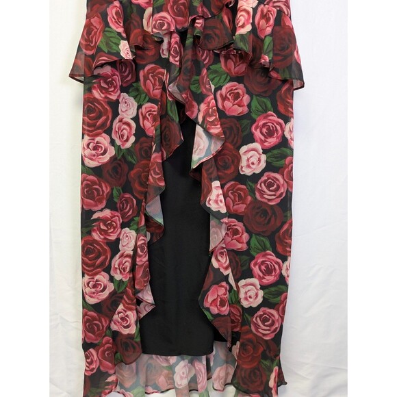 MAJORELLE Black Floral Red Rose Dress Ruffles Romantic Hi Low Flowy Gown Small - Picture 8 of 16